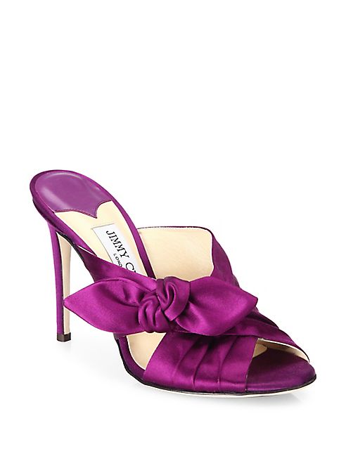 Jimmy Choo - Keely Knotted Satin Crisscross Mules