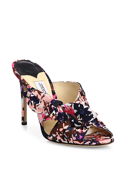 Jimmy Choo - Keely 100 Camo Flower-Print Satin Crisscross Mules