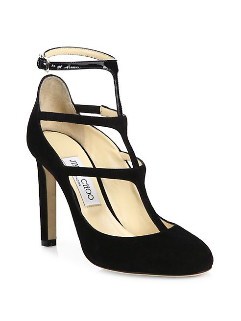 Jimmy Choo - Doll 100 Suede & Patent Leather T-Strap Pumps