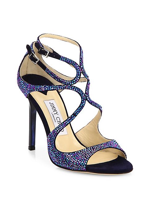 Jimmy Choo - Lang 100 Memento Strappy Crystal & Suede Sandals