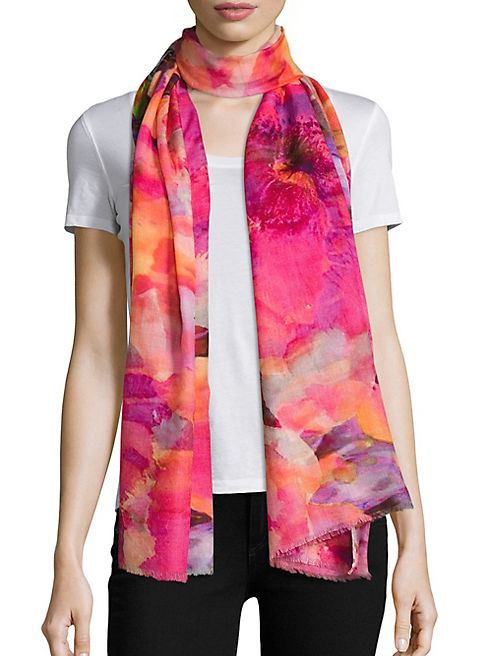 Bindya - Spring Floral-Print Cashmere & Silk Scarf