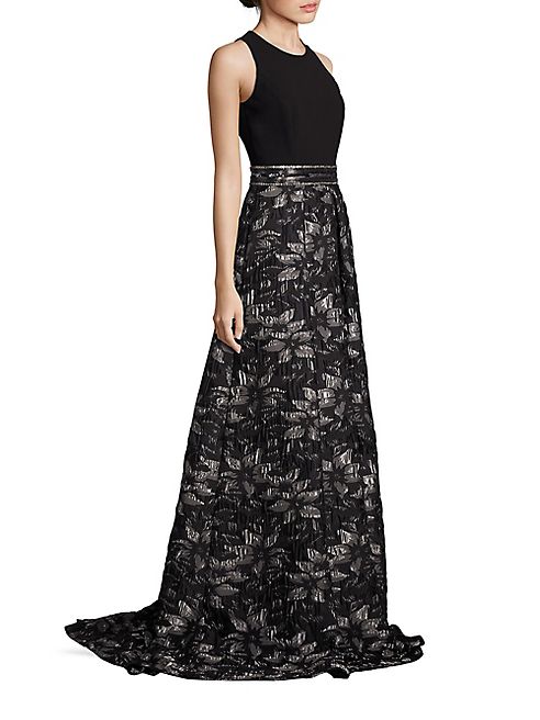 Carmen Marc Valvo - Beaded Floral Jacquard Gown