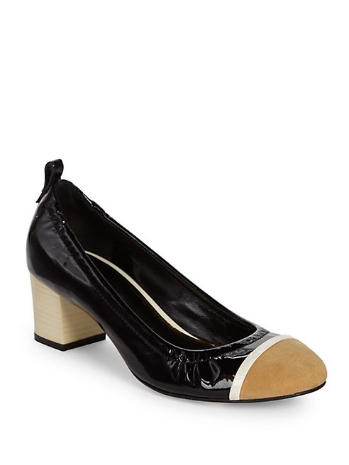 Lanvin - Cube-Heel Patent Leather Cap Toe Ballet Pumps