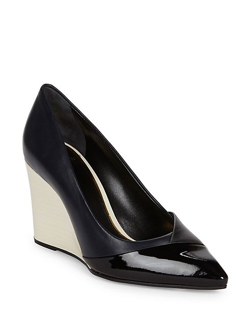 Lanvin - Croise Leather & Patent Wedge Pumps