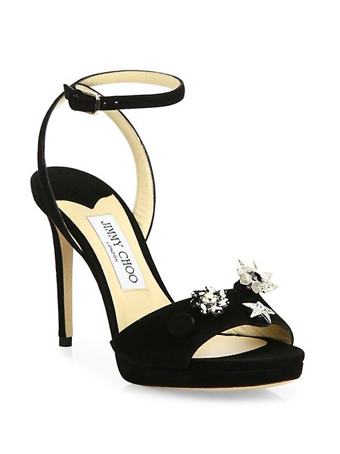 Jimmy Choo - Electra 100 Crystal-Button Suede Ankle-Strap Sandals