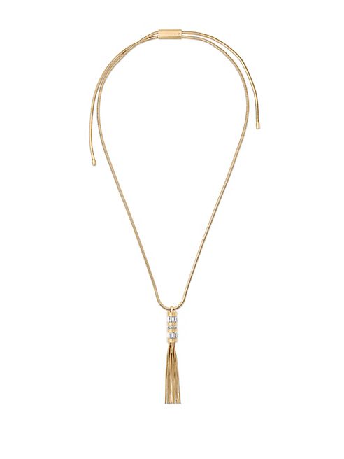 Michael Kors - Black Tie Affair Crystal Tassel Slider Necklace/Goldtone