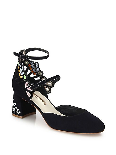 Sophia Webster - Liliana Embroidered Suede Mary Jane Block Heel Pumps