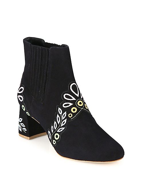 Sophia Webster - Liliana Embroidered Suede Block Heel Booties