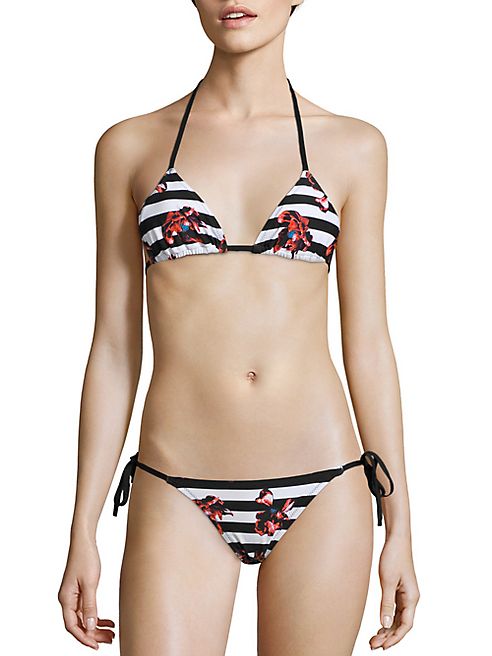 Proenza Schouler - Two-Piece Striped Falling Flowers Bikini