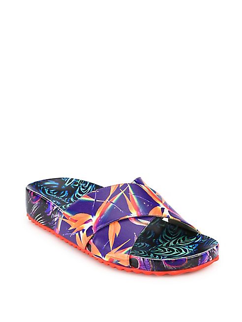 Sophia Webster - Phoebe Leaf-Print Leather Wedge Slides