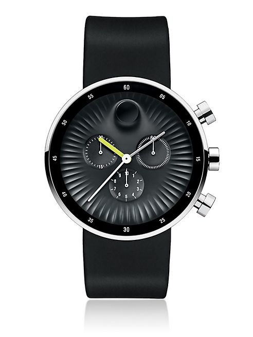 Movado - Stainless Steel & Silicone Strap Black Dial Chronograph Watch