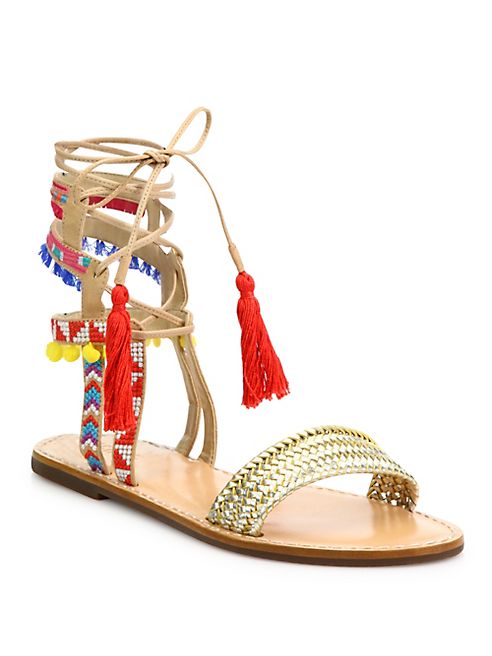 Schutz - Lannister Embroidered Lace-Up Festival Sandals