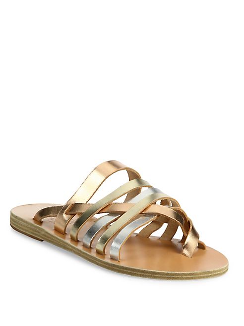 Ancient Greek Sandals - Gaia Metallic Vachetta Leather Slide Sandals