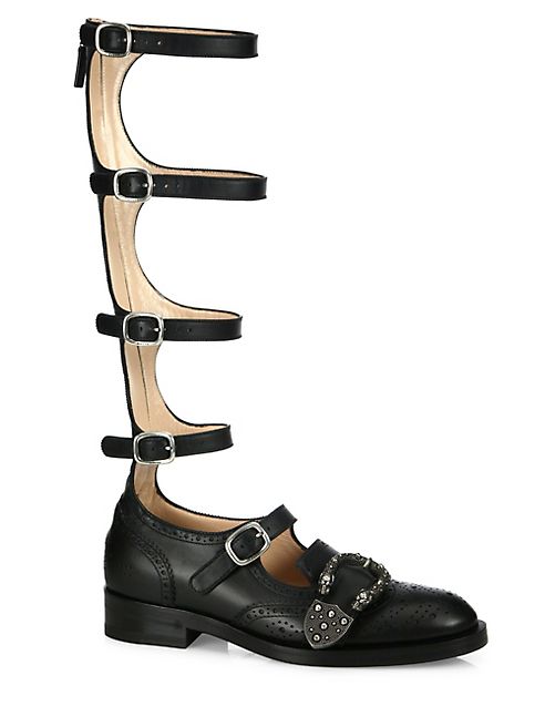 Gucci - Gucci Queercore Buckle Leather Gladiator Knee-High Boots