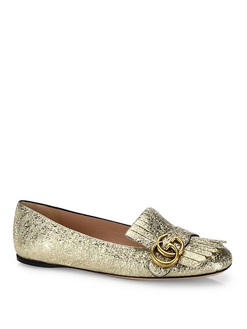 Gucci - Marmont GG Metallic Leather Kiltie Flats