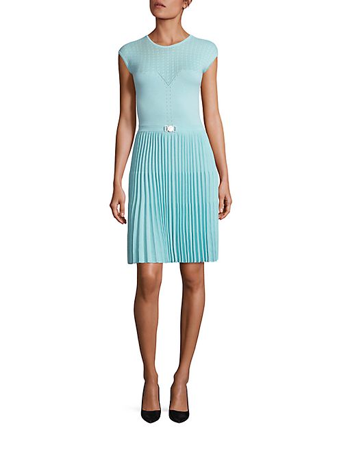 Versace Collection - Short-Sleeve Pleated Skirt Dress