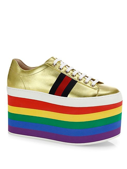 Gucci - Peggy Metallic Leather Platform Sneakers