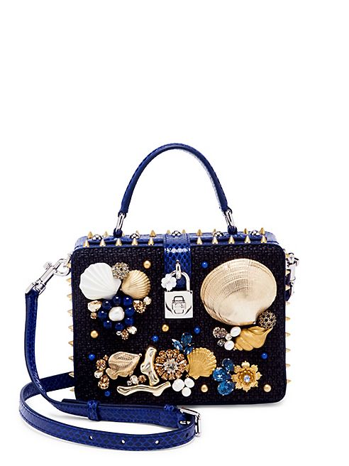 Dolce & Gabbana - Embellished Woven Cotton & Snakeskin Top-Handle Bag