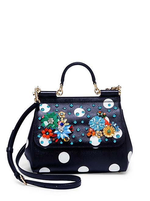 Dolce & Gabbana - Sicily Embellished Polka Dot Leather Top Handle Satchel