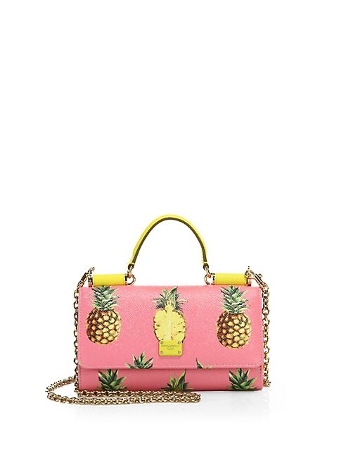 Dolce & Gabbana - Pineapple-Print Saffiano Leather Chain Phone Wallet