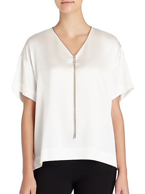 Lafayette 148 New York - Caprice Silk Charmeuse Metallic Trim Blouse