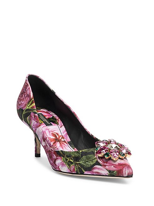 Dolce & Gabbana - Crystal-Embellished Rose Brocade Point Toe Pumps