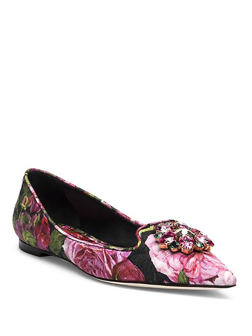 Dolce & Gabbana - Crystal-Embellished Rose Brocade Skimmer Flats