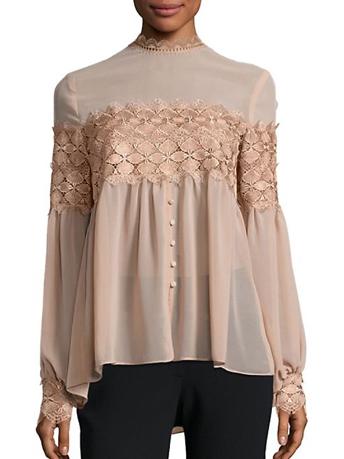 NICHOLAS - Silk Georgette Lace Applique Blouse