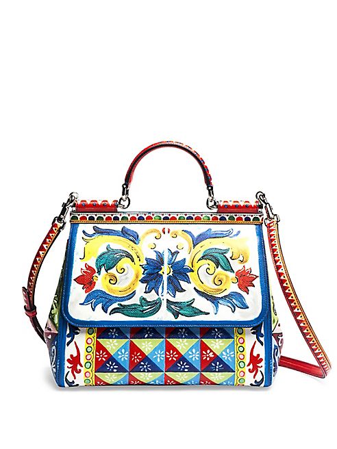 Dolce & Gabbana - Sicily Tile-Print Leather Top Handle Satchel