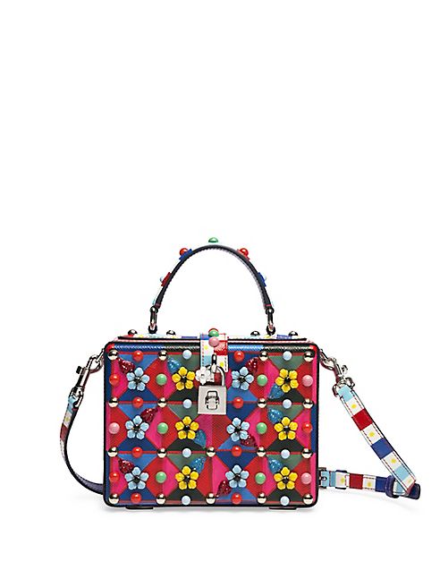 Dolce & Gabbana - Miss Dolce Floral-Embellished Leather Top-Handle Bag