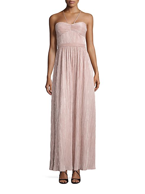 Laundry by Shelli Segal - Metallic Pleated Halter Gown