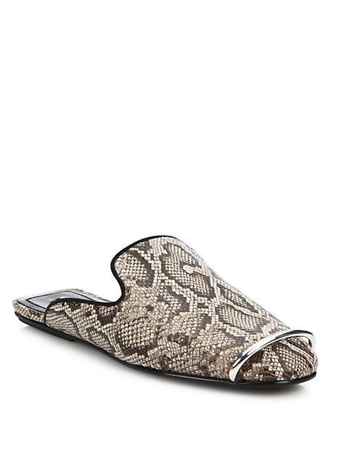 Alexander Wang - Jaelle Teak Snake-Embossed Leather Loafer Slides