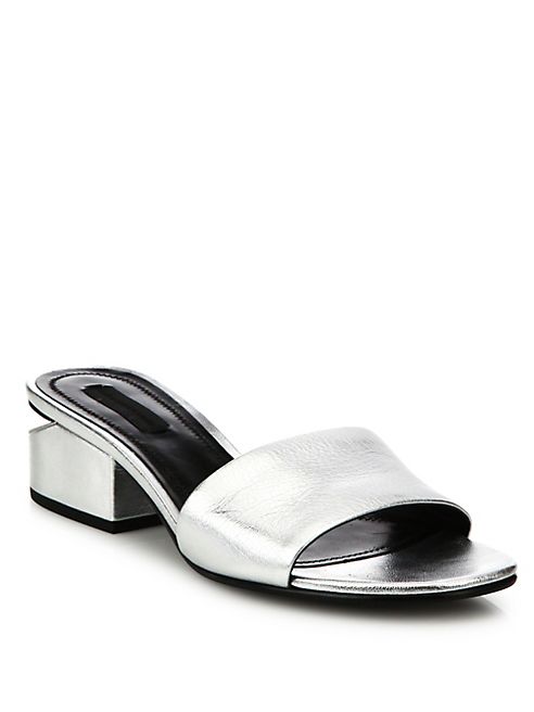 Alexander Wang - Lou Tilt-Heel Metallic Leather Slides