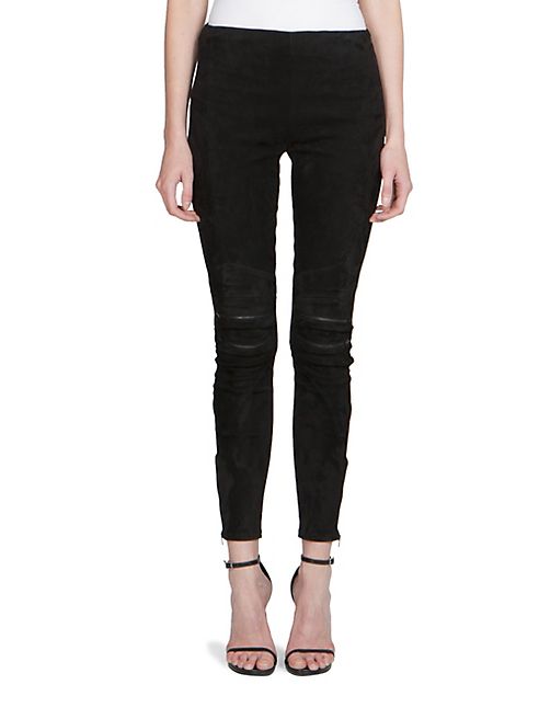 Saint Laurent - Zip-Knee Suede Leggings