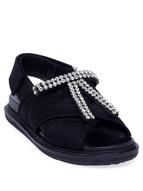 Marni - Fusbett Crystal-Embellished Quilted Crisscross Sandals