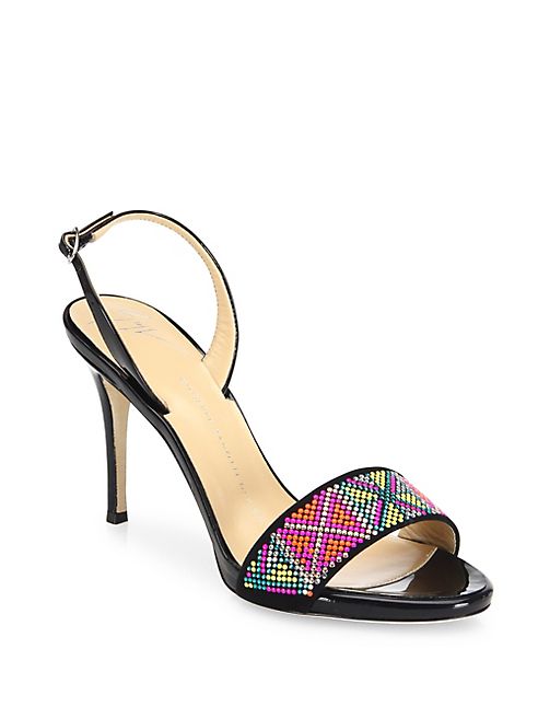 Giuseppe Zanotti - Swarovski Crystal Accented Patent Leather Slingback Sandals