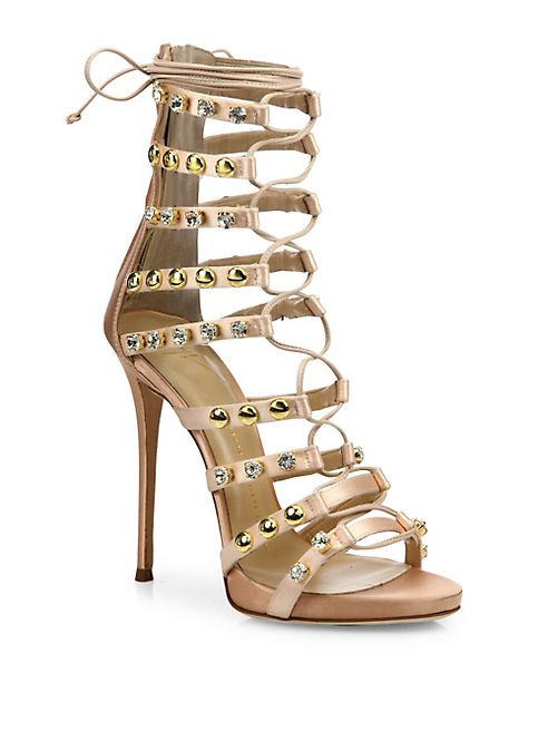 Giuseppe Zanotti - Coline 110 Studded Silk Lace-Up Sandals