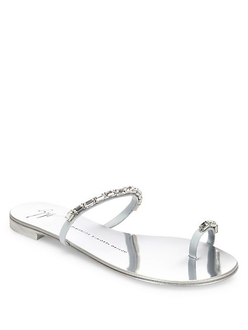 Giuseppe Zanotti - Nuvorock10 Swarovski Crystals Accented Leather Toe Ring Slides