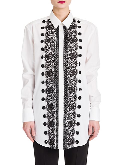 Dolce & Gabbana - Sequin & Lace-Embellished Poplin Shirt