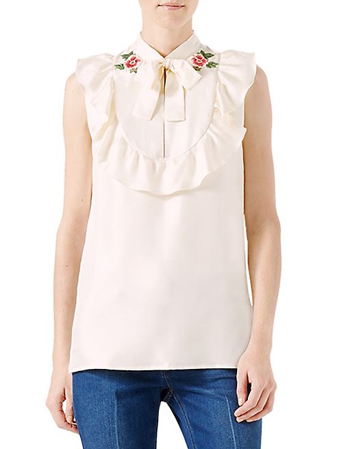 Gucci - Embroidered Silk Twill Blouse