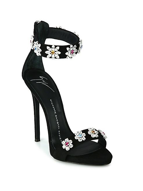 Giuseppe Zanotti - Flower Crystal-Embroidered Suede Sandals