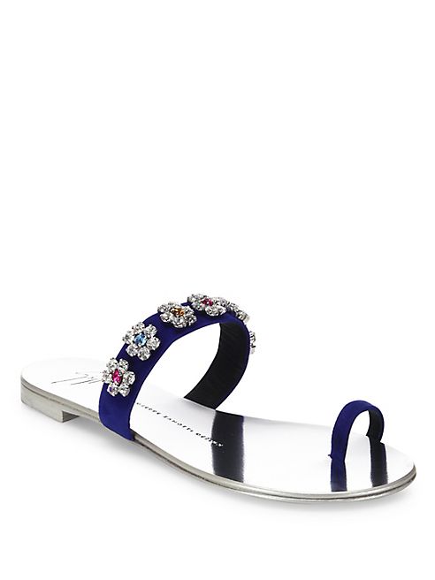 Giuseppe Zanotti - Nuvo Rock Swarovski Crystal Suede Toe Ring Slides