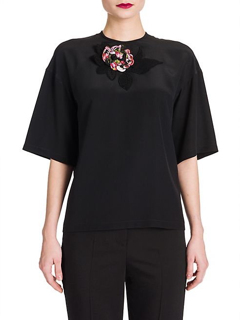 Dolce & Gabbana - Floral Embroidered Silk Crepe de Chine Blouse