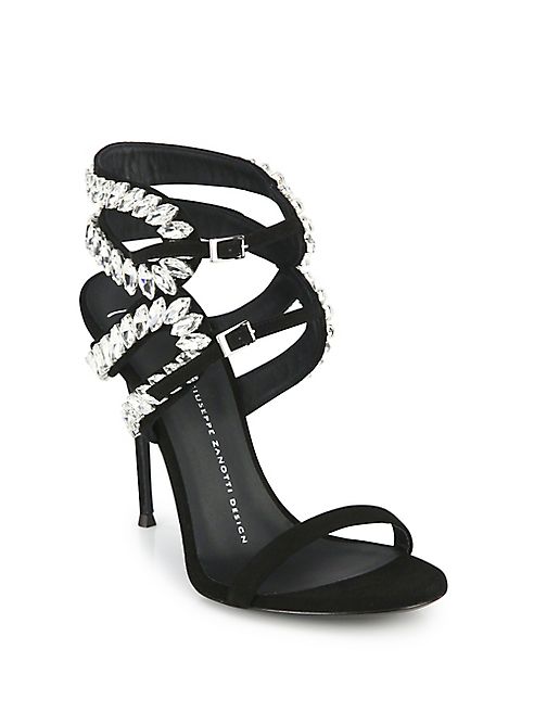 Giuseppe Zanotti - Strappy Crystal-Embroidered Suede Sandals