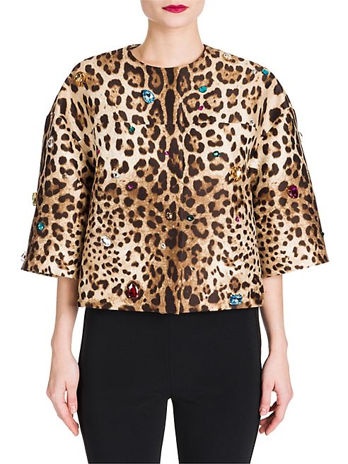 Dolce & Gabbana - Embellished Silk & Wool Mikado Cropped Leopard Print Jacket