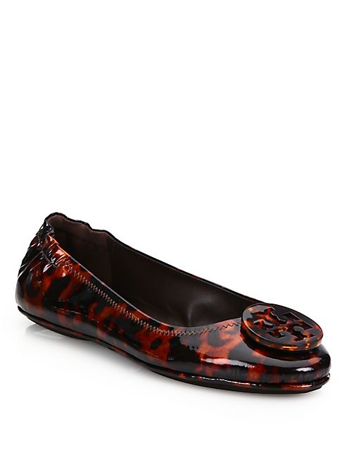 Tory Burch - Minnie Travel Tortoiseshell Patent Leather Ballet Flats