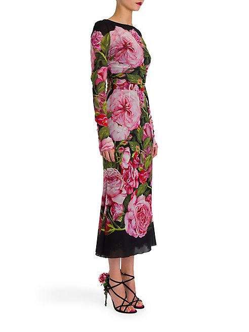 Dolce & Gabbana - Ruched Chiffon Floral Print Dress