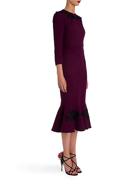 Dolce & Gabbana - Embroidered Wool Flutter-Hem Dress