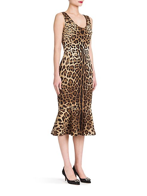 Dolce & Gabbana - Leopard Stretch-Silk Flutter-Hem Dress