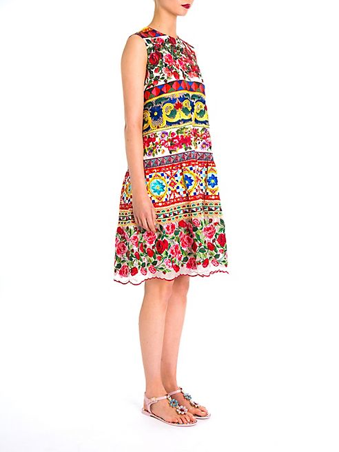 Dolce & Gabbana - Printed Embroidered Lace Inset Dress